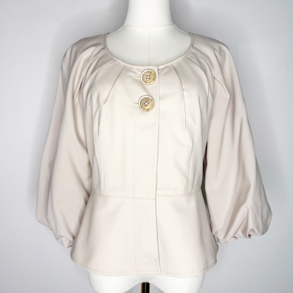 Hilton Hollis Cream Button-Front Blazer Jacket – Size 6 – Virgin Wool Blend